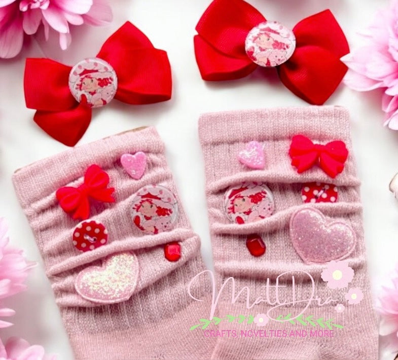 Finished Crazy Socks / Hairbows set strawberry