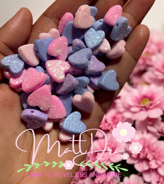 Glitter Hearts Beads (5pcs mix)