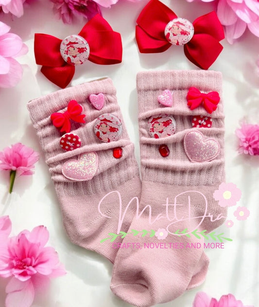 Finished Crazy Socks / Hairbows set strawberry