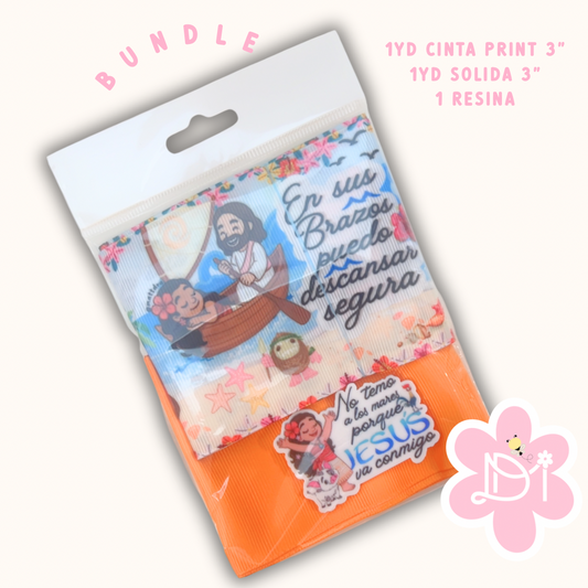 Bundle Cintas para Lazos | Cinta Print 3” No Temo a los mares+ Cinta Sólida + Resina | Materiales para Lazos