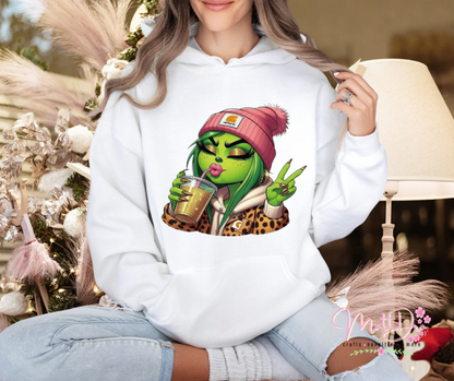 Green girl with cup DTF Transfer