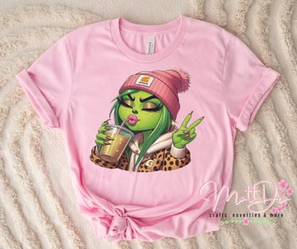 Green girl with cup DTF Transfer
