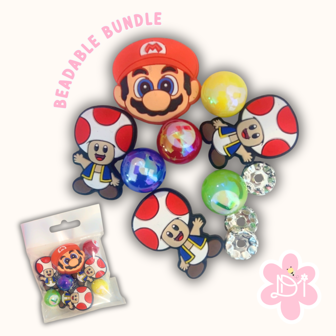 Beadable Pen Bundle Gamer Style 🍄 | Focal Beads + 16mm Beads + Rhinestone Spacers