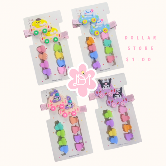 Hairclips Kawaii Animals con Mini Clips de Corazón – 2 Hairclips + 8 Mini Clips Pastel (4 Diseños)