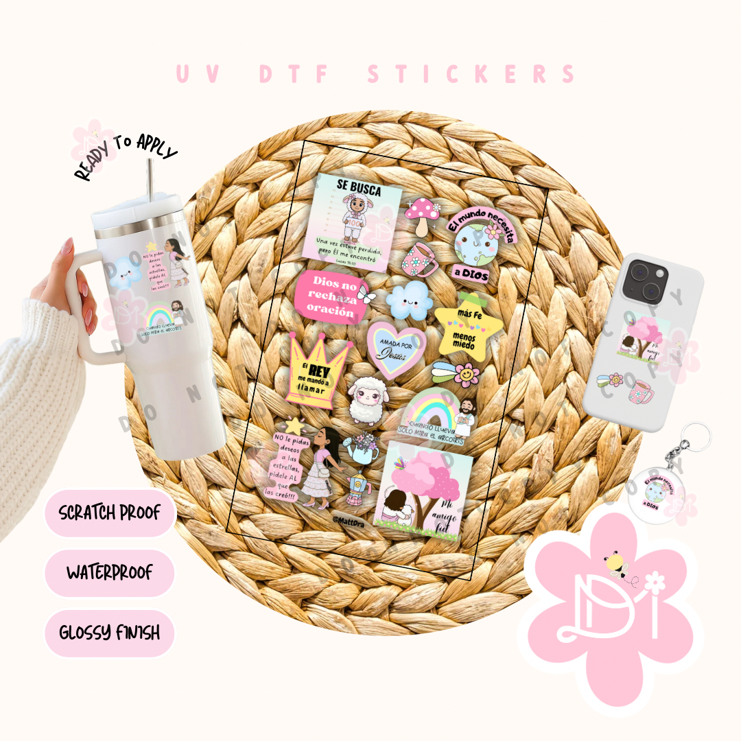 Hojas de Stickers Cristianos UV DTF – Recortables y Listos para Usar-Se Busca