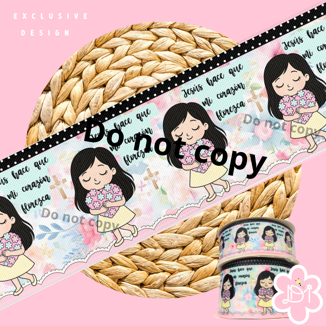 Jesús hace que mi corazón florezca 3” and 2” Ribbon