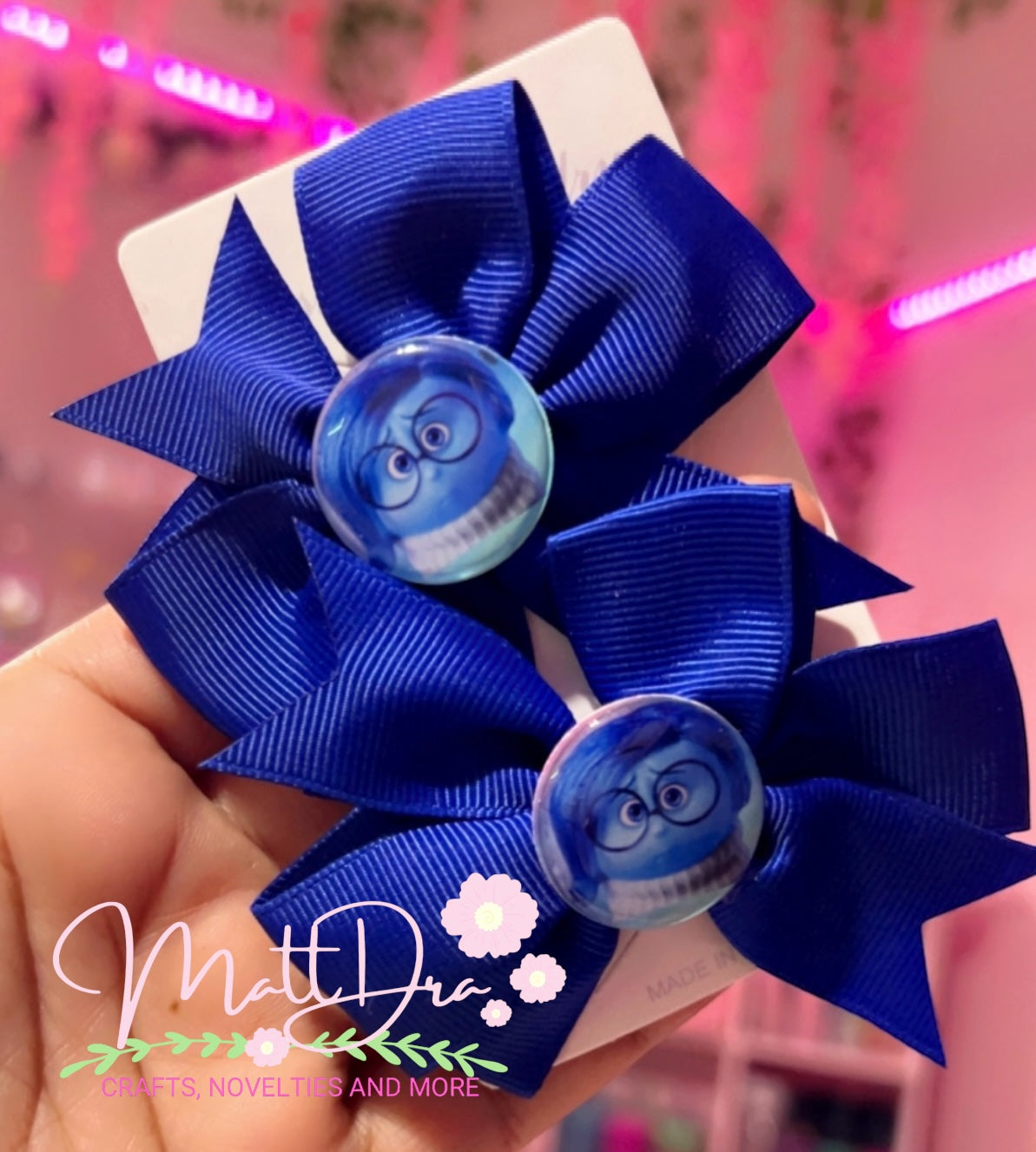 Finished Set Mini hairbows 3” aprox Inside Out 2 Sadness 💙💙