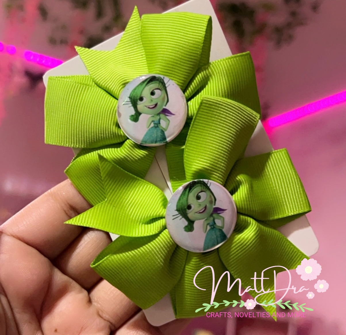 Finished Set Mini hairbows 3” aprox Inside Out 2 Disgusting 💚