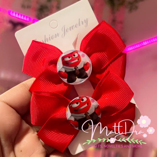 Finished Set Mini hairbows 3” aprox Inside Out 2 Anger ❤️