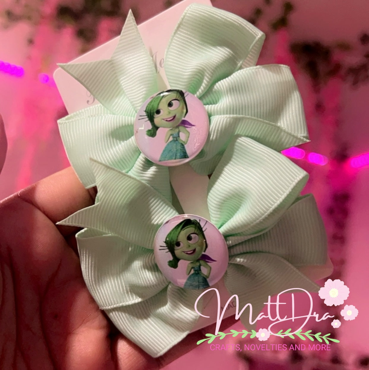 Finished Set Mini hairbows 3” aprox Inside Out 2 Disgusting 💚