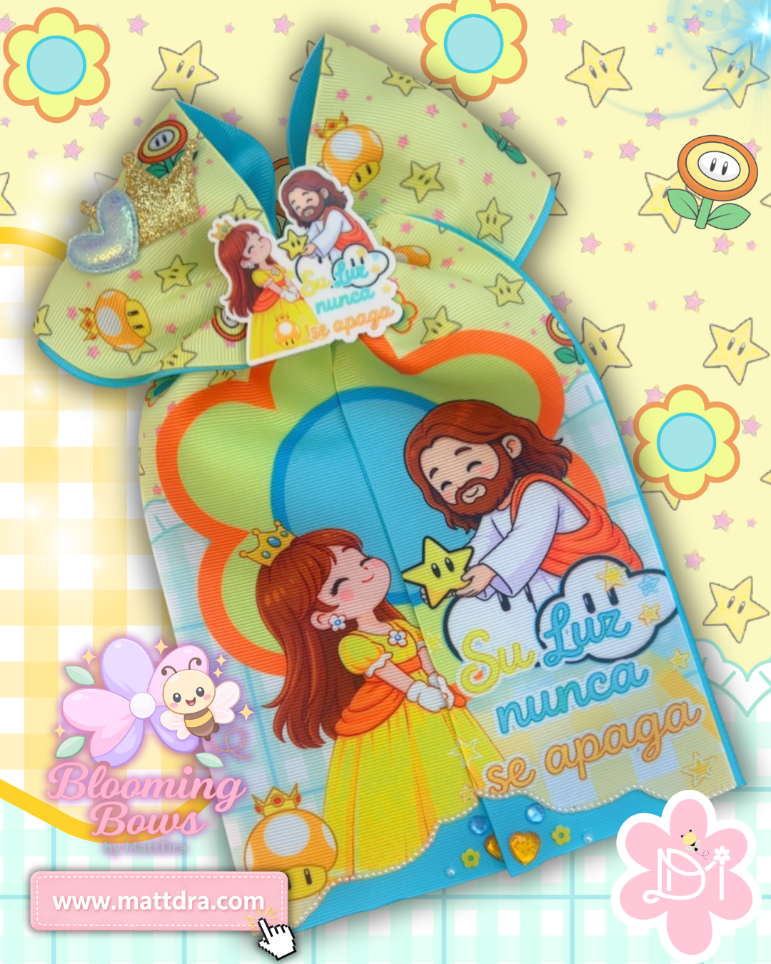 Handmade /Lazo Boutique Princesa Cristiana “Su Luz Nunca Se Apaga” – Hair Bow para Niñas