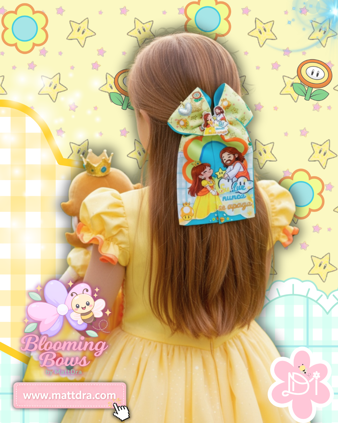 Handmade /Lazo Boutique Princesa Cristiana “Su Luz Nunca Se Apaga” – Hair Bow para Niñas