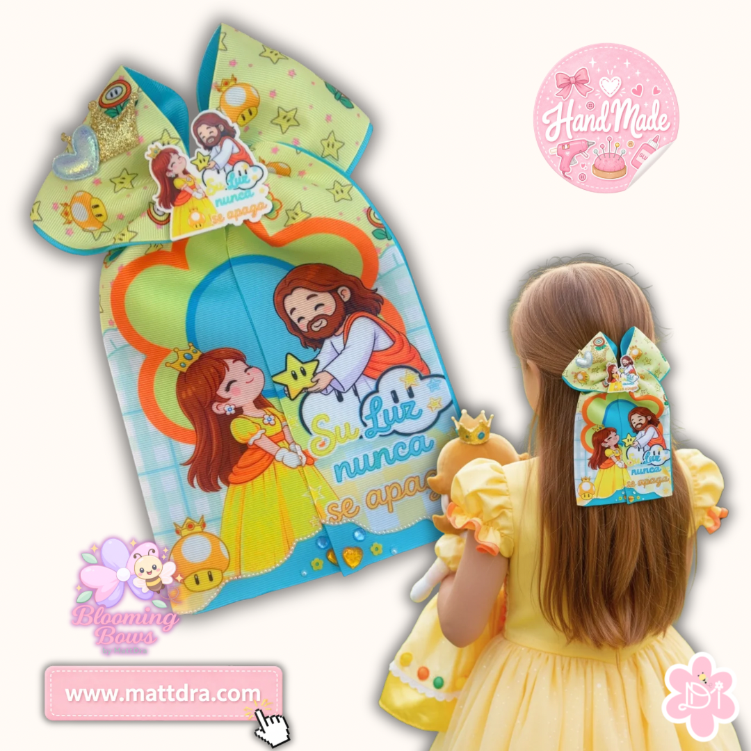 Handmade /Lazo Boutique Princesa Cristiana “Su Luz Nunca Se Apaga” – Hair Bow para Niñas