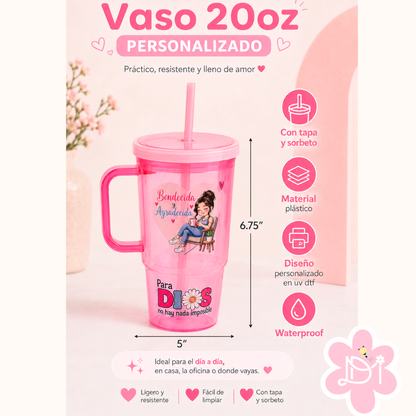 Bundle Cristiano Bendecida y Agradecida | Vaso 20oz Personalizado UV DTF + Libreta A5 Exclusiva