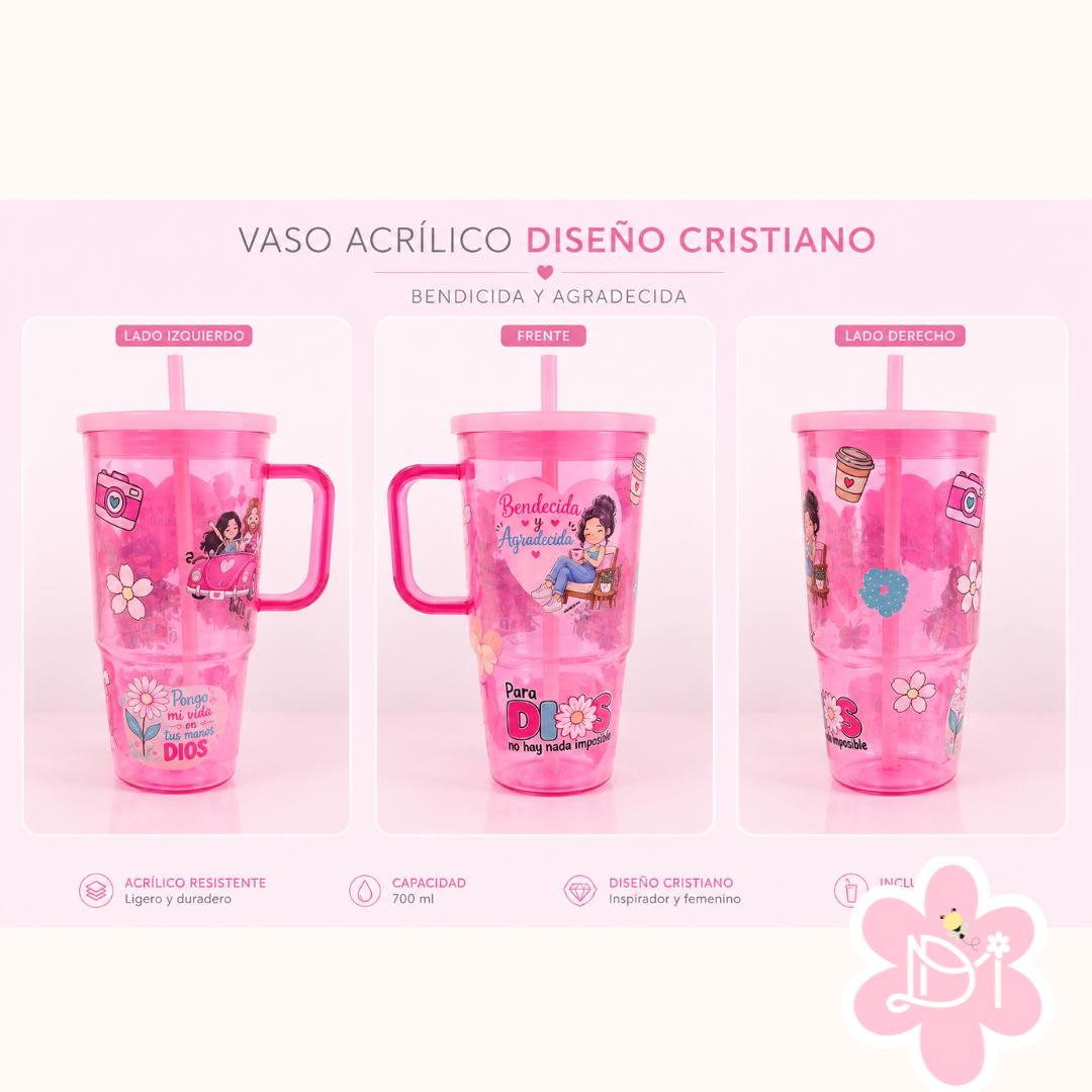 Bundle Cristiano Bendecida y Agradecida | Vaso 20oz Personalizado UV DTF + Libreta A5 Exclusiva
