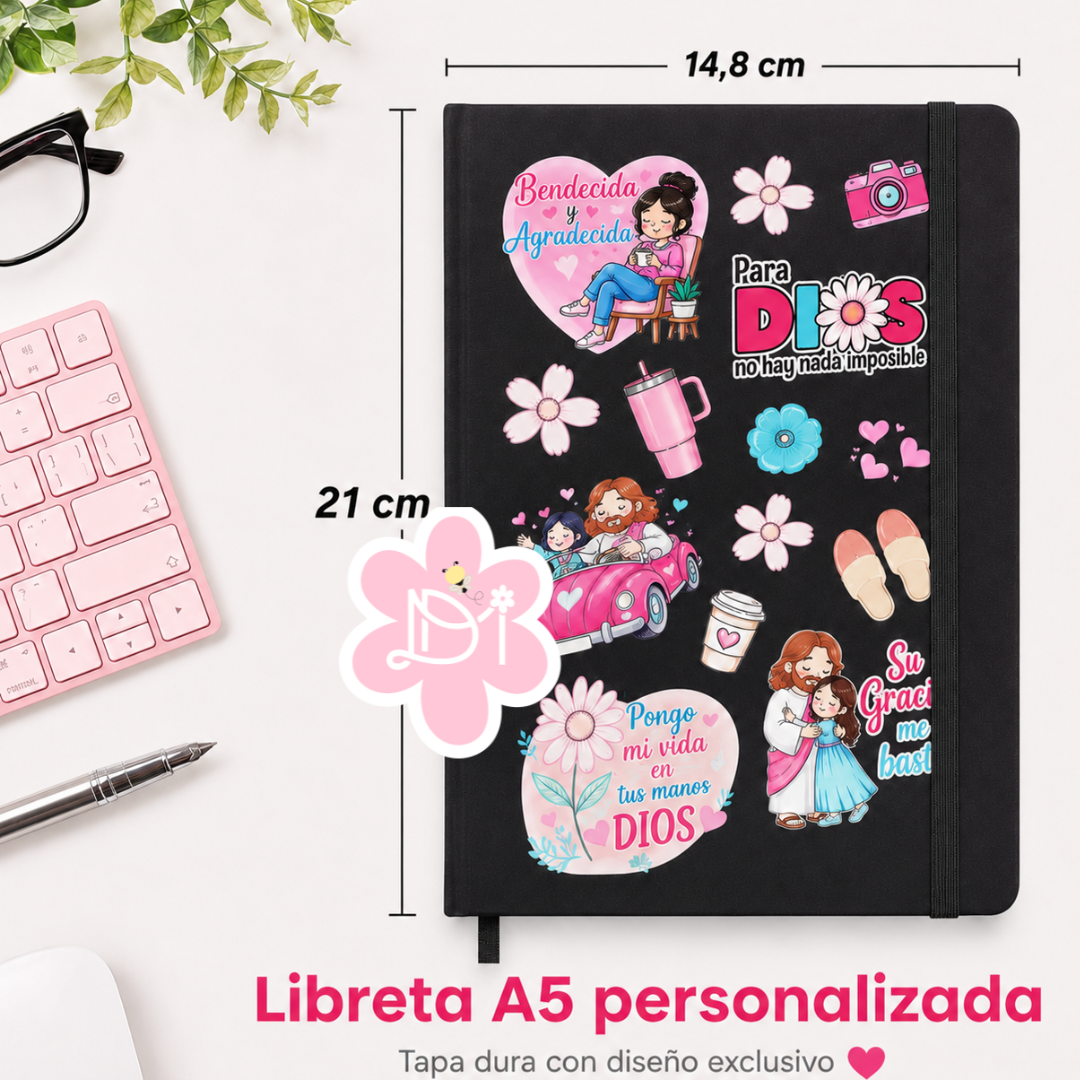 Bundle Cristiano Bendecida y Agradecida | Vaso 20oz Personalizado UV DTF + Libreta A5 Exclusiva