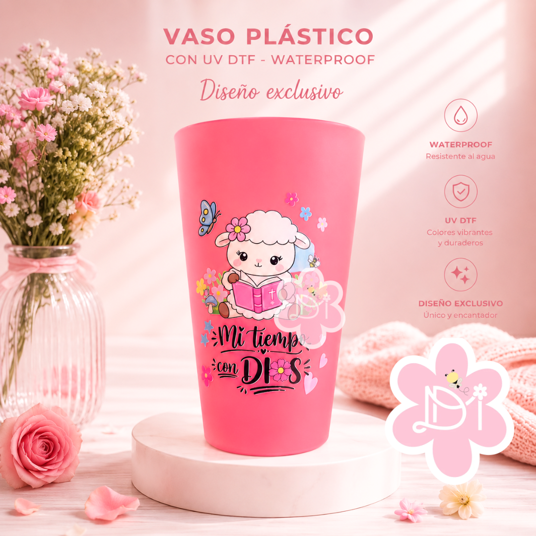 Vaso Plástico Personalizado “Mi Tiempo con Dios” | UV DTF Waterproof | Diseño Cristiano Exclusivo MattDra