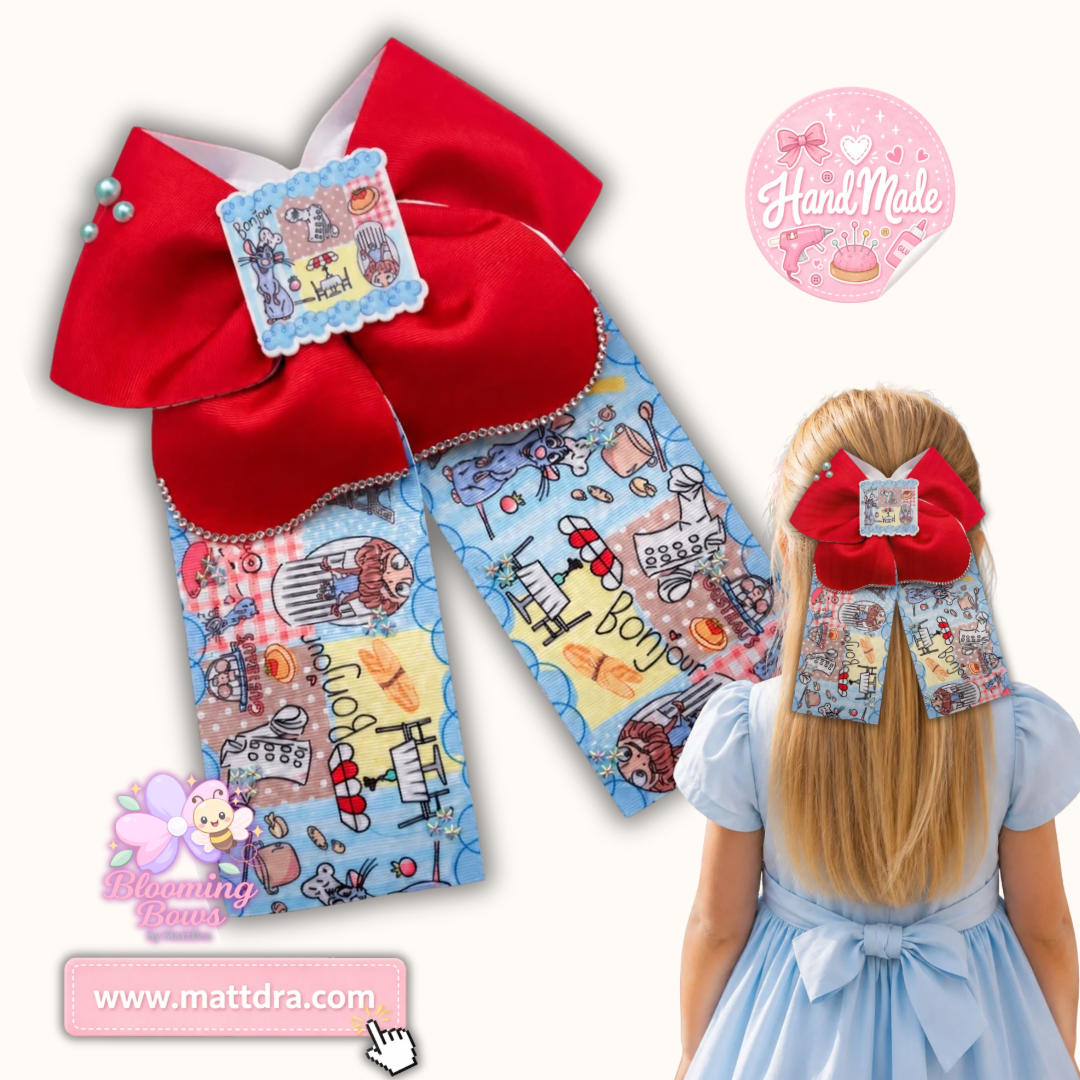 Lazo Handmade Paris Ratoncito para Niñas – Moño Boutique Rojo con Colas Largas