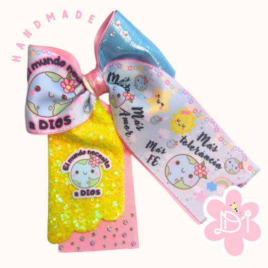 Handmade - Lazo (moño) coletero - El mundo necesita a Dios