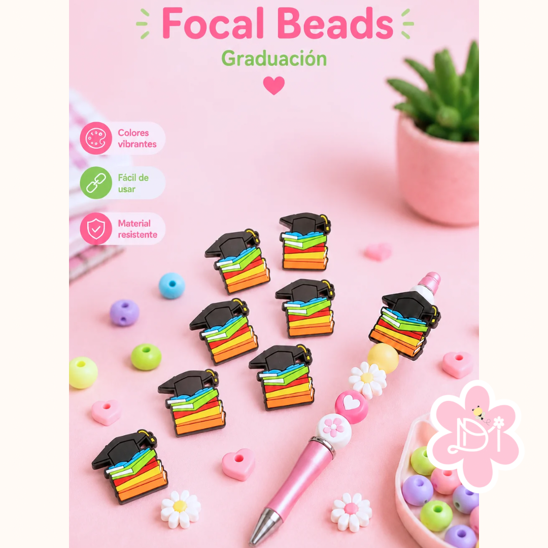 Graduation Books Focal Beads Silicone Charm | Graduation Cap & Books Beads for Pens, Keychains & Crafts / 1 pc
