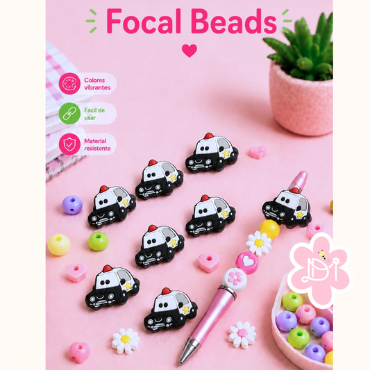 Focal Beads/ Policía Carro Patrulla de Silicona para Bolígrafos, Llaveros y Manualidades/ 1 pc