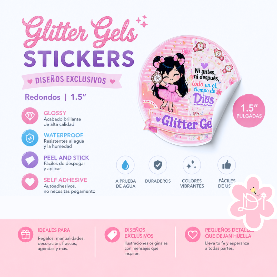 Stickers Redondos para envases de Glitter Gels 1.5” | Diseños Exclusivos Cristianos | Waterproof & Glossy