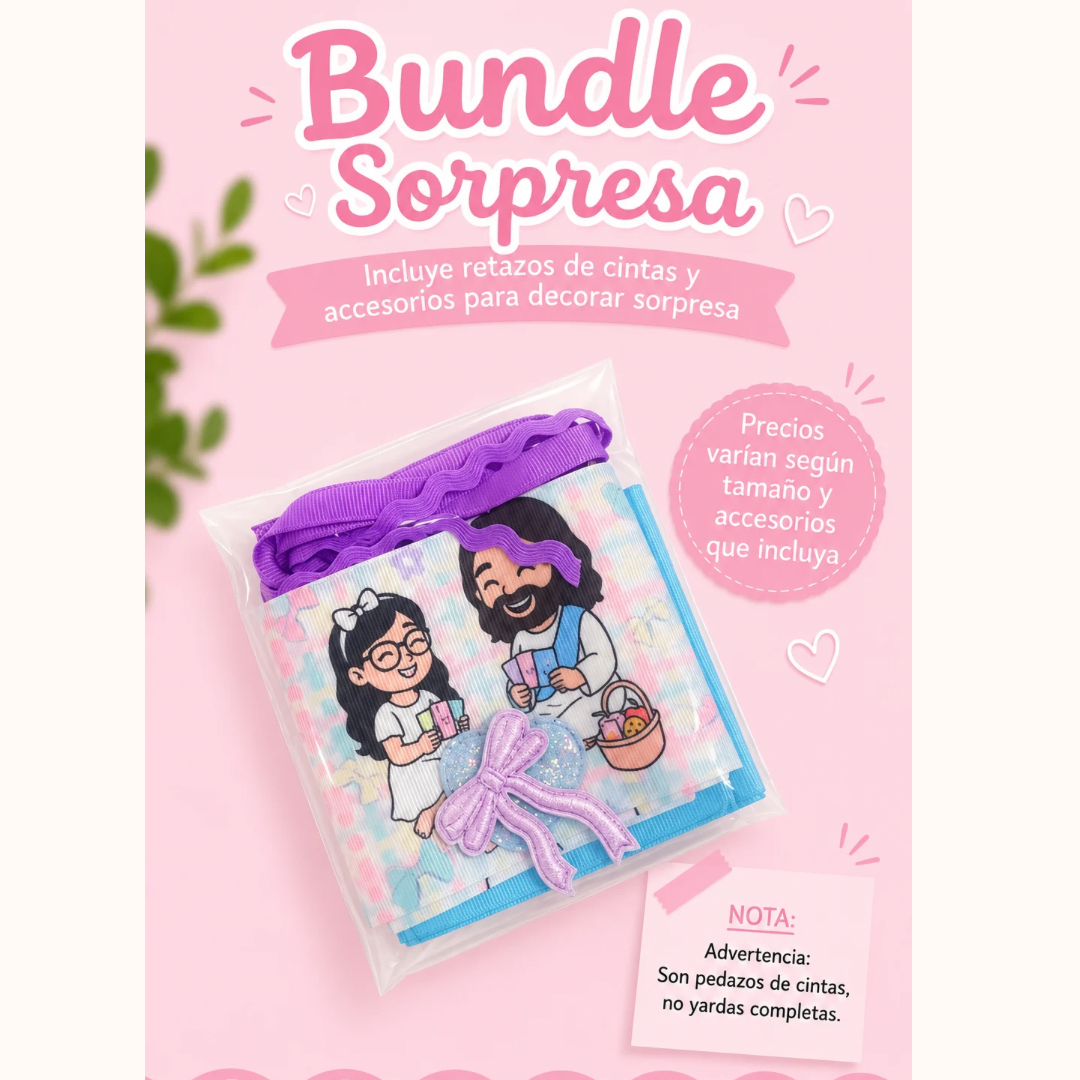 Bundle Sorpresa de Retazos de Cintas Cristianas con Accesorios para Manualidades | Jesús y Niña