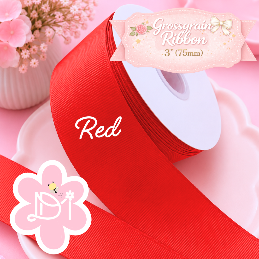 3” Red Solid Grosgrain Ribbon | Premium 75mm Hair Bow Craft Ribbon/ 1 yd