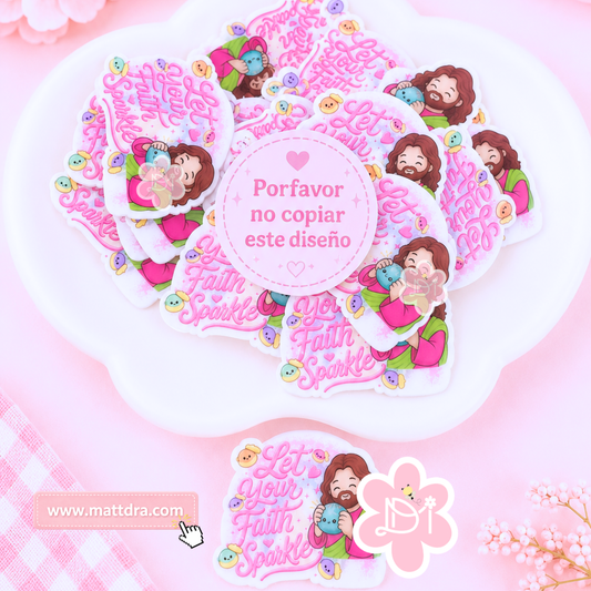Let Your Faith Sparkle -Jesus-Planar Resin Flatback Set | 2 Pieces | Exclusive Christian Kawaii Resin- Glitter Dumpling Design