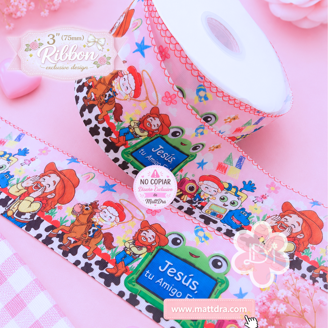 3” Grosgrain Ribbon | Jesús, Tu Amigo Fiel | Exclusive Christian Design | 75mm