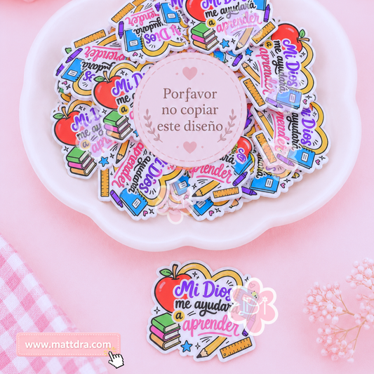 Christian Planar Resin Flatback 2PCS | “Mi Dios Me Ayudará a Aprender” | School Craft Embellishment