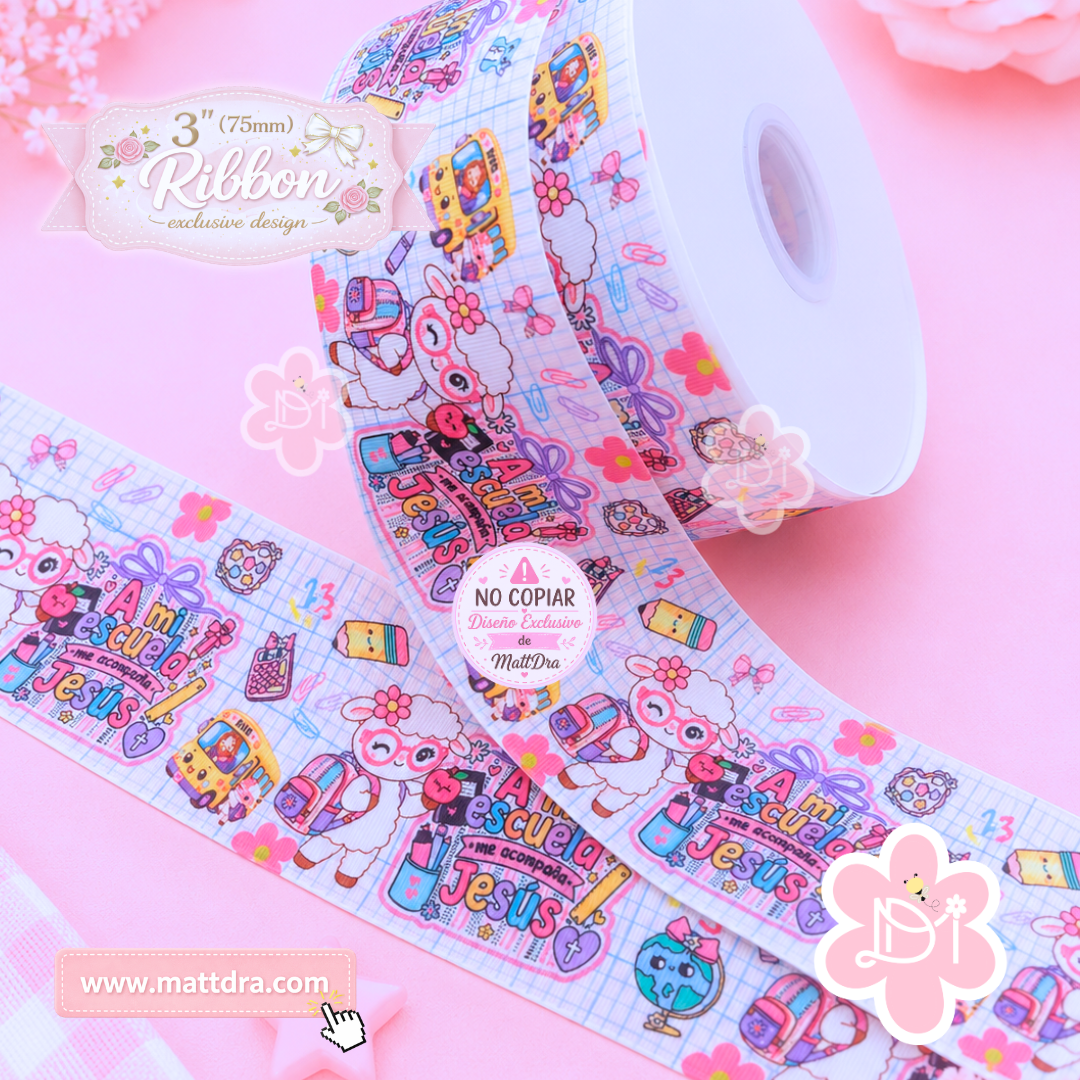 3” Grosgrain Ribbon | Jesus Goes With Me to School | Christian School Ribbon | 75mm Exclusive Design