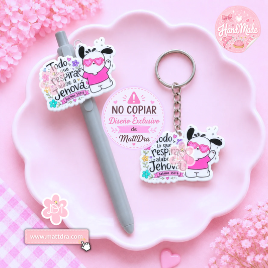 Christian Resin Pen & Keychain Bundle | “Todo Lo Que Respira Alabe a Jehová” Handmade Gift Set