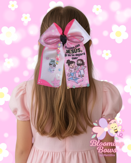 Handmade - Camina con Jesús - Lazo (moño) coletero - Colección Blooming Bows - Mensaje Cristiano