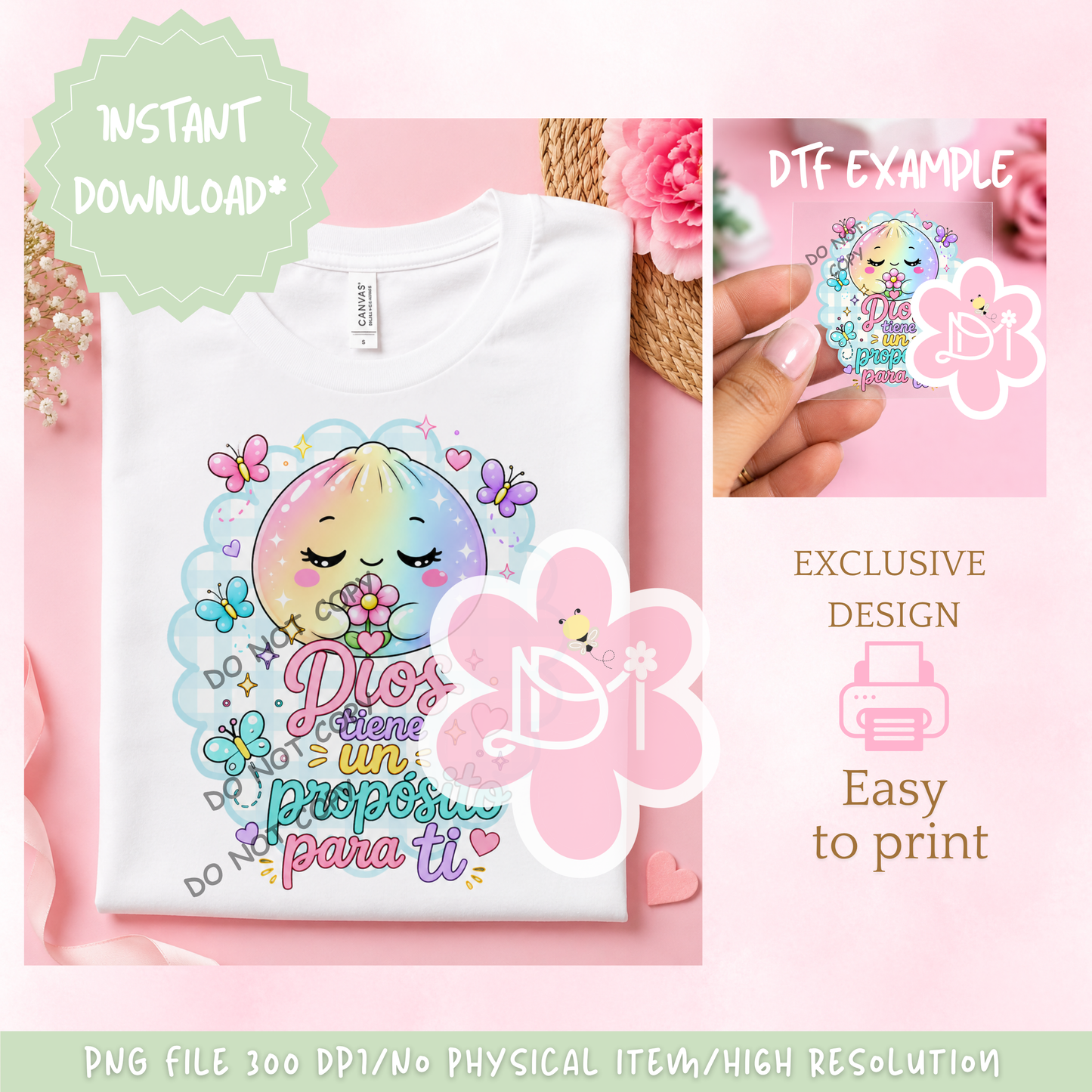Digital Design PNG 300DPI Dios Tiene un Propósito para Ti  | Cute Dumpling Christian Digital Design | Instant Download