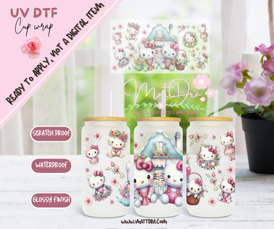 Cup Wrap Uv Dtf Kitty House Flowers