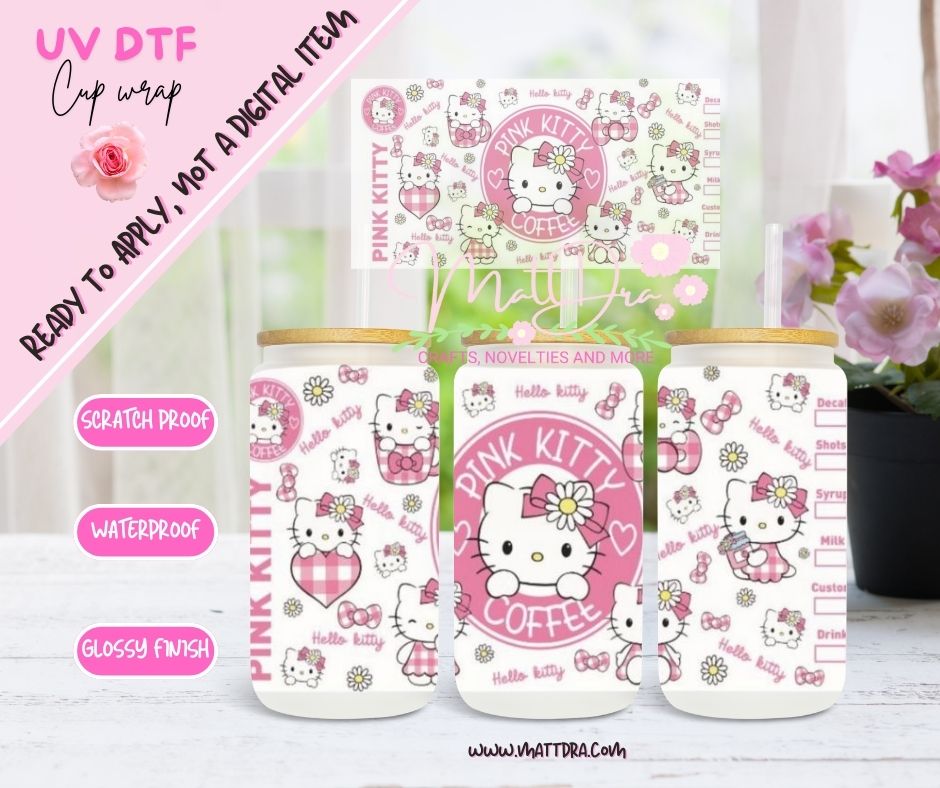 Cup Wraps Uv Dtf Kitty Pink Coffee