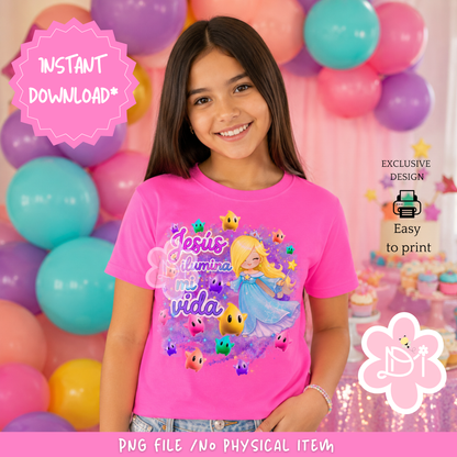 PNG Digital Design – Jesús Ilumina Mi Vida | Princess Galaxy Shirt Design | Instant Download