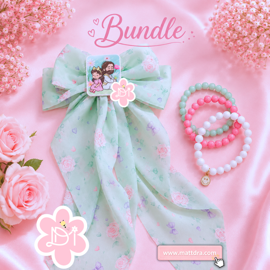 Christian Hair Bow & Bracelet Bundle – Jesus Loves Me Handmade Boutique Bow with Stretch Bracelets | Faith Gift for Girls