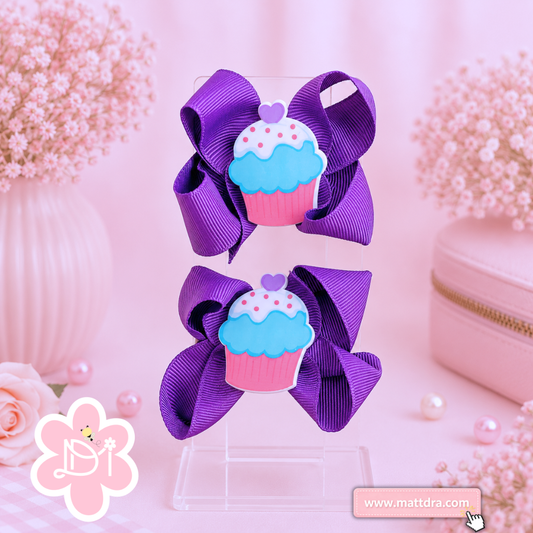 Cupcake Hair Bow Set – Handmade Boutique Hair Bows for Girls | Sweet Dessert Hair Accessories  Description