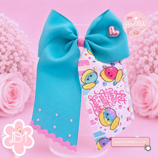 Christian Hair Bow "Let Your Faith Sprinkle" Dumpling Print - Turquoise Bow with Rhinestones for Girls