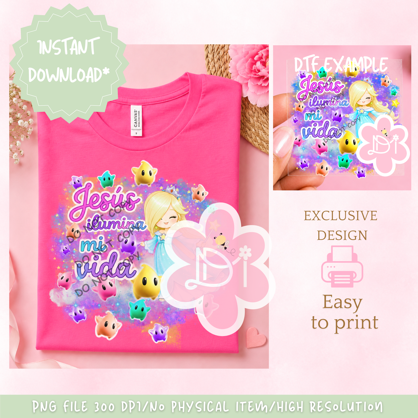 PNG Digital Design – Jesús Ilumina Mi Vida | Princess Galaxy Shirt Design | Instant Download