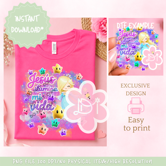 PNG Digital Design – Jesús Ilumina Mi Vida | Princess Galaxy Shirt Design | Instant Download
