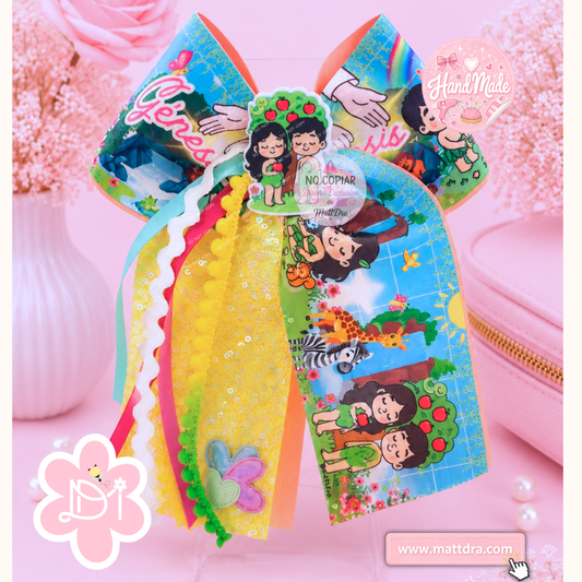 Christian Boutique Hair Bow | Adam & Eve Handmade Hair Bow | Genesis Bible Story Bow for Girls