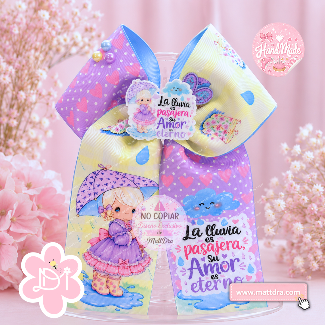 La Lluvia es Pasajera, Su Amor es Eterno Christian Boutique Hair Bow – Handmade Long Tail Bow for Girls- Exclusive Design