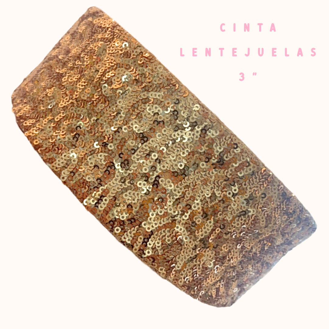 Cinta Lentejuelas Oro Bronce 3"