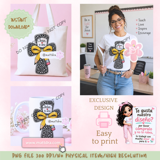 Diseño Digital Exclusivo "Jesús Te Ama" | PNG 300 DPI para Sublimación, DTF, UV DTF, Camisas, Tazas y Tote Bags