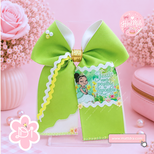 Christian Handmade Ponytail Hair Bow for Girls | Large Boutique 3 Inch Ribbon Bow | "Jesús Vuelve Posible lo Imposible"