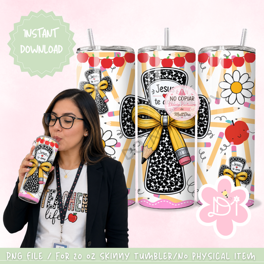 Digital Download | PNG File for 20 oz Skinny Tumbler | Jesus Te Ama Teacher Wrap | Instant Download | No Physical Item