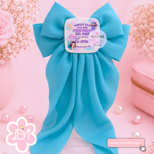Christian Boutique Hair Bow – Psalm 139:9-10 Mermaid Handmade Oversized Hair Bow | Faith-Based Girls Hair Accessory